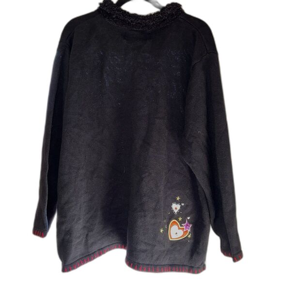 Quacker Factory Black Button-Up Cardigan Angels & Hearts Sweater Size 2X - Picture 8 of 12